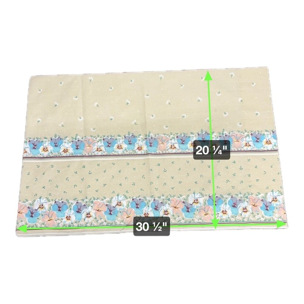 Vintage 1970s Pansy Tan Floral Set Twin 2 Pillowcases Fitted Flat Sheet Pansies - Picture 6 of 16
